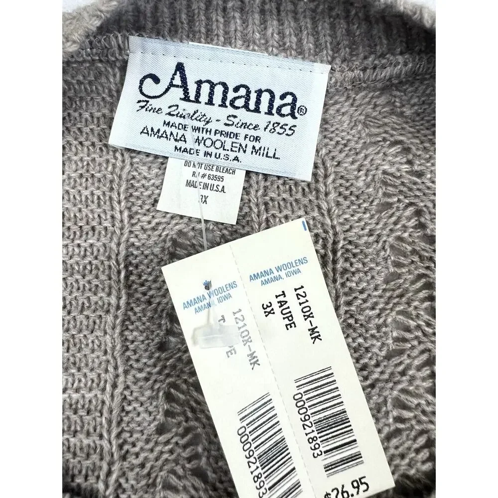 Vintage Amana Woolen Mill V Neck Sweater‎ Cardigain Womens 3x Taupe New